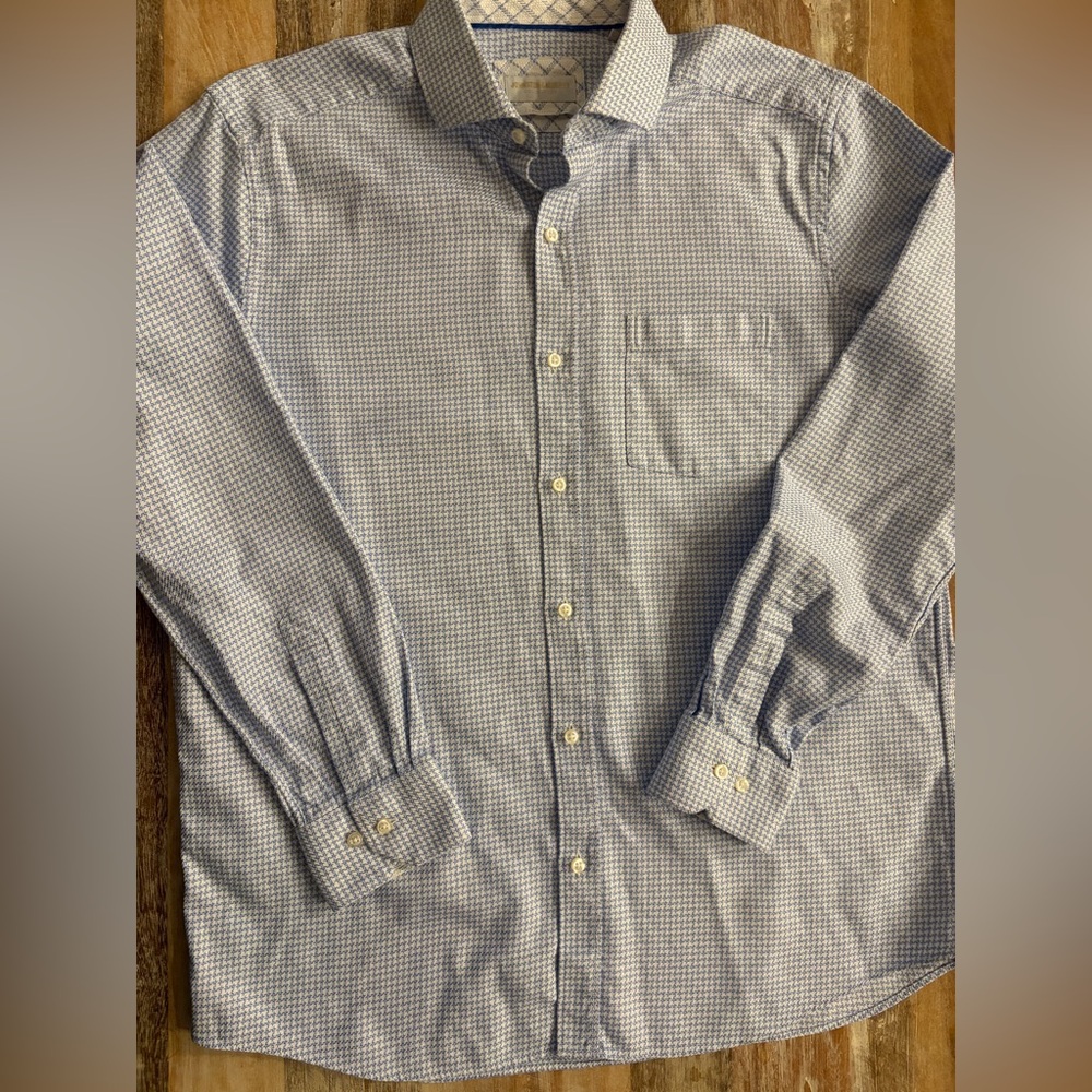 Johnston & Murphy Collection Button-Down Shirt Sz Large Blue White Made In Italy